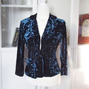 NWT Mandee Teal Blue Velvet satin ribbon Blazer